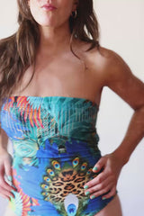 Traje de Baño Strapless Pavo Real